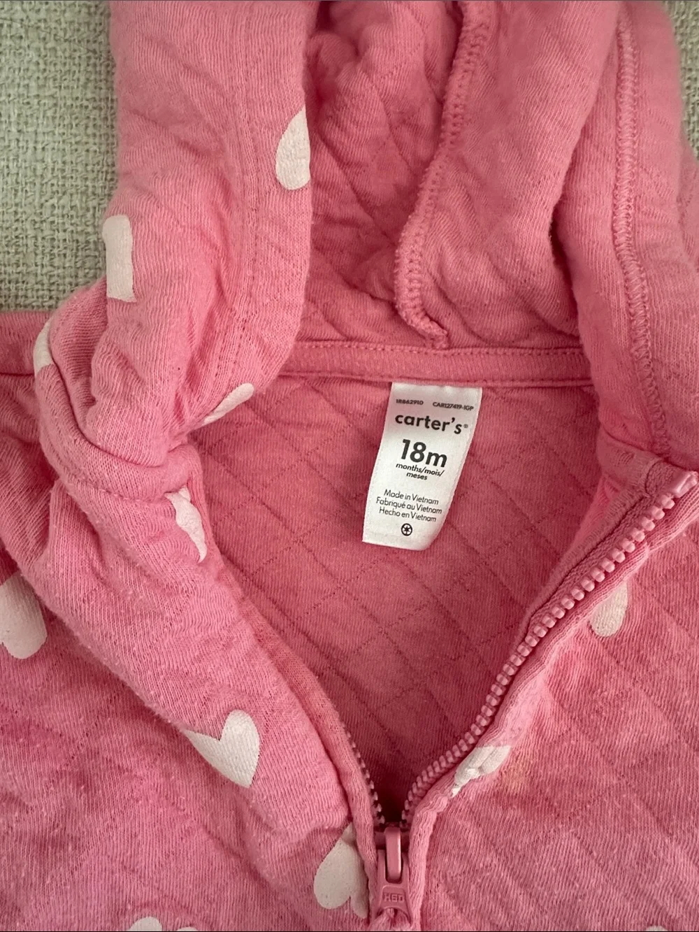 Carter's Pink Quilted Hoodie with White Hearts